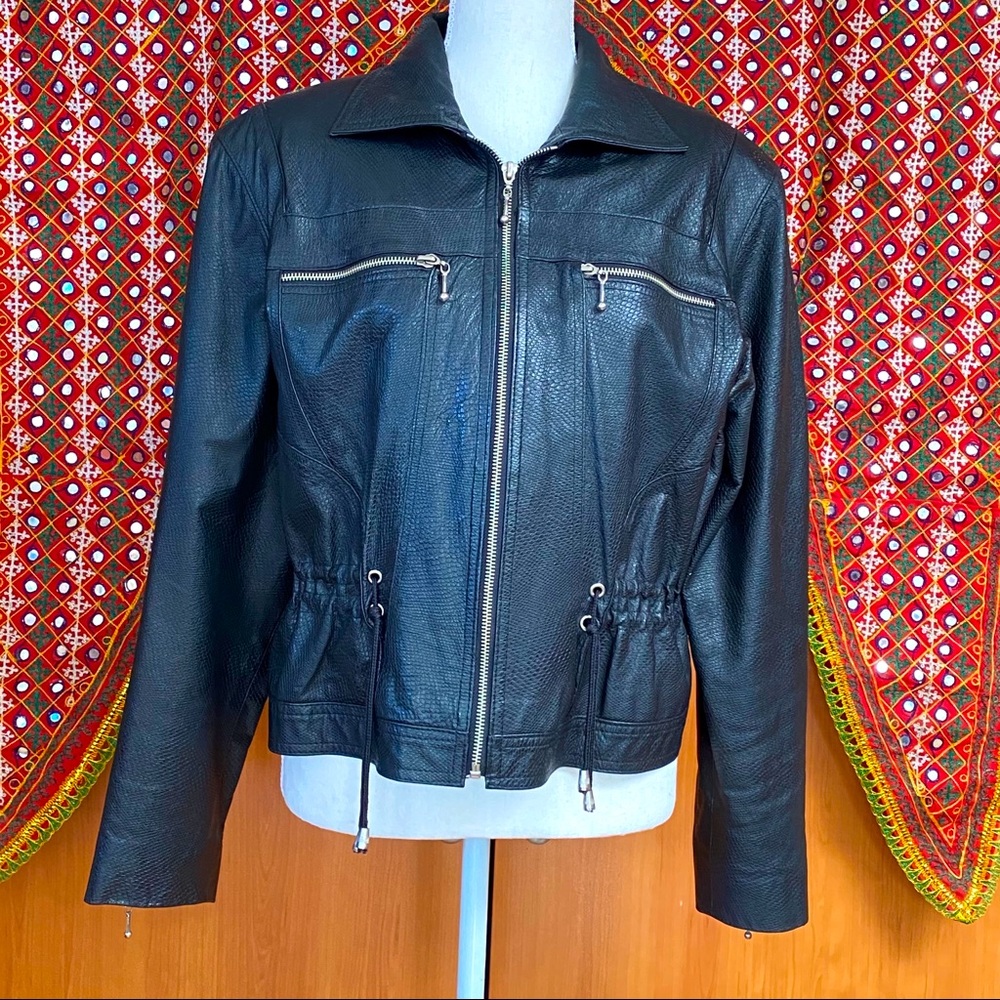 💝 Vintage Modello Club Moto Leather Jacket size 38 Black
